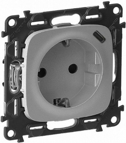 Розетка с заземлением +1xUSB без рамки Legrand Valena Allure 1-м. шторки алюминий фото Розетка с заземлением +1xUSB без рамки Legrand Valena Allure 1-м. шторки алюминий картинка